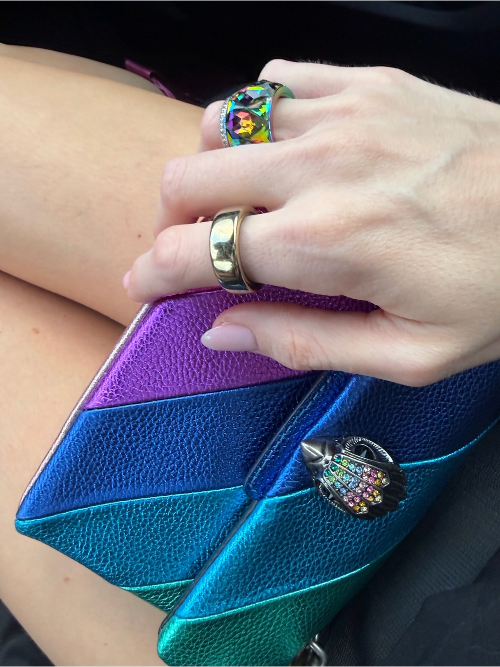 Kurt Geiger Metallic Chevron Clutch in Purple, Blue & Teal